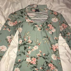 Floral Long Sleeve Choker Shirt